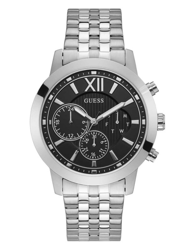 Guess Silver-Tone And Black Chrono-Look Multifunction Klocka Herr Silver | 985201-BMF