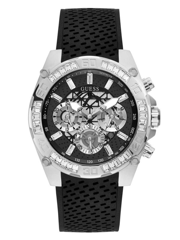 Guess Silver-Tone And Black Tachymeter Klocka Herr Olika Färger | 289410-FIK