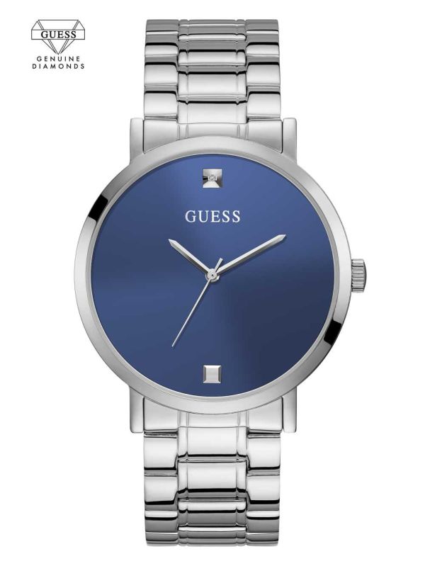 Guess Silver-Tone And Blue Diamond Analog Klocka Herr Silver | 594716-LKG