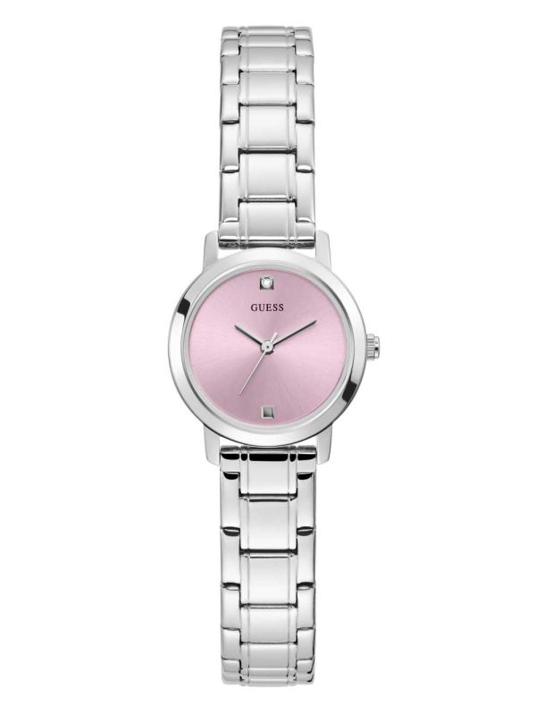 Guess Silver-Tone And Pink Diamond Analog Klocka Dam Olika Färger | 046157-OVP