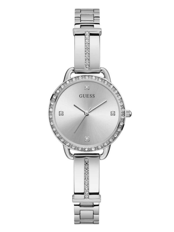 Guess Silver-Tone Crystal Analog Klocka Dam Olika Färger | 109326-MYL