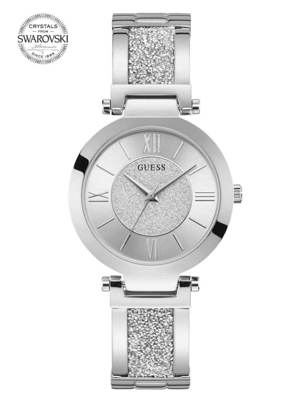 Guess Silver-Tone Crystal Bangle Analog Klocka Dam Silver | 230946-OCN