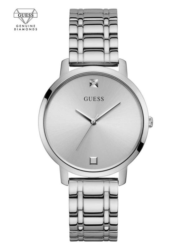 Guess Silver-Tone Diamond Analog Klocka Herr Silver | 176450-GCQ