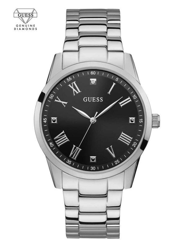 Guess Silver-Tone Diamond Analog Klocka Herr Silver | 982074-SOX
