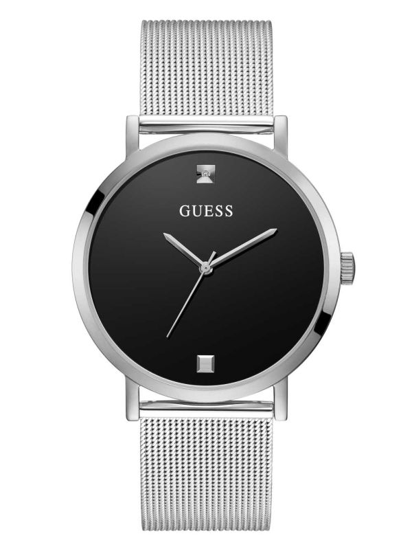 Guess Silver-Tone Mesh Diamond Analog Klocka Herr Olika Färger | 904718-BYC