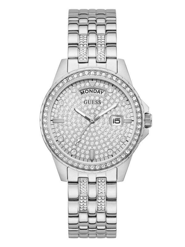 Guess Silver-Tone Rhinestone Analog Klocka Dam Olika Färger | 895076-CDN