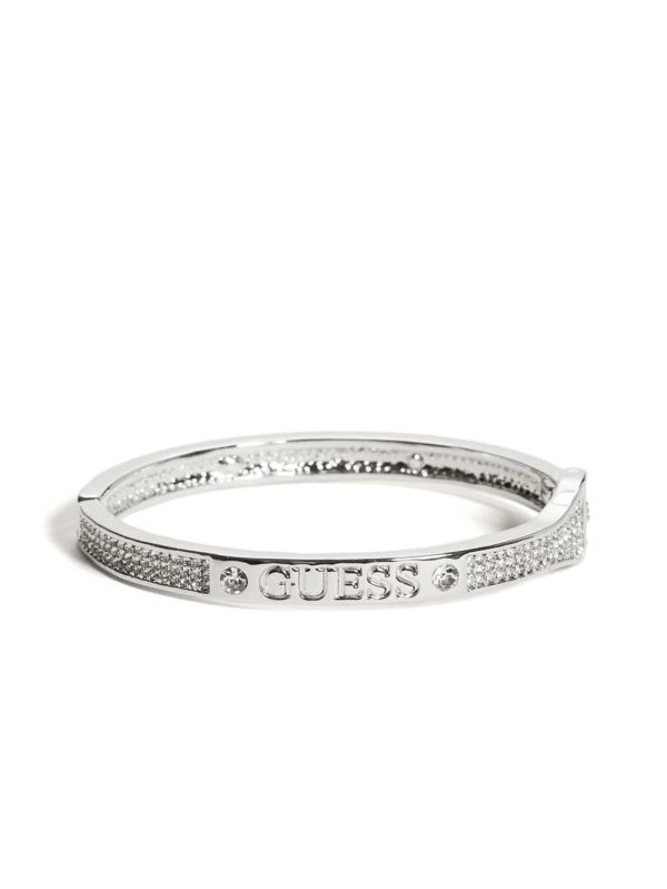 Guess Silver-Tone Rhinestone Bangle Ringar Dam Silver | 078456-YLX