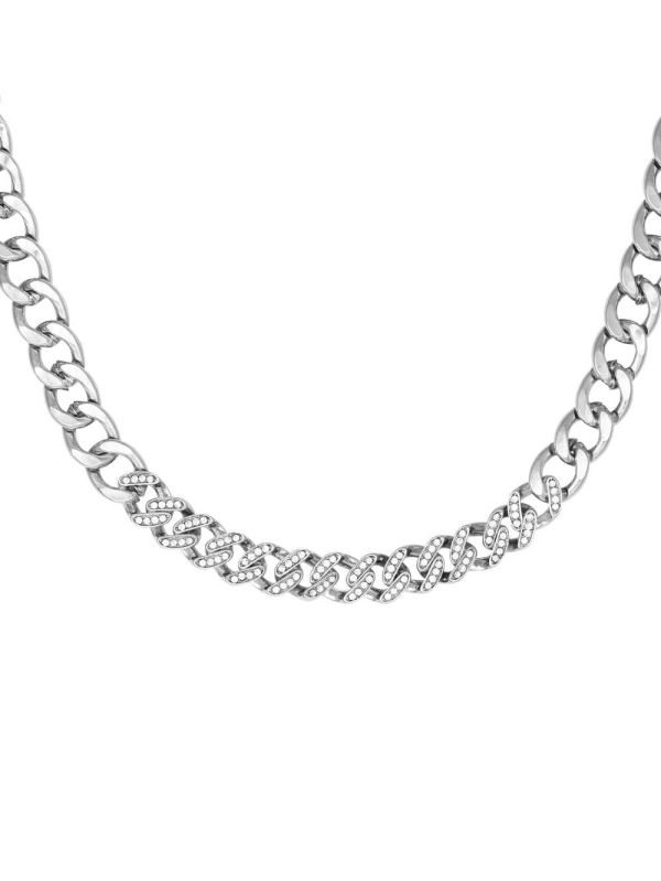 Guess Silver-Tone Rhinestone Chain Neckline Halsband Dam Silver | 423965-QHR