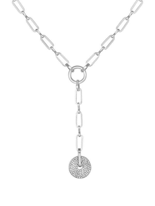 Guess Silver-Tone Rhinestone Disc Halsband Dam Silver | 389217-WIJ
