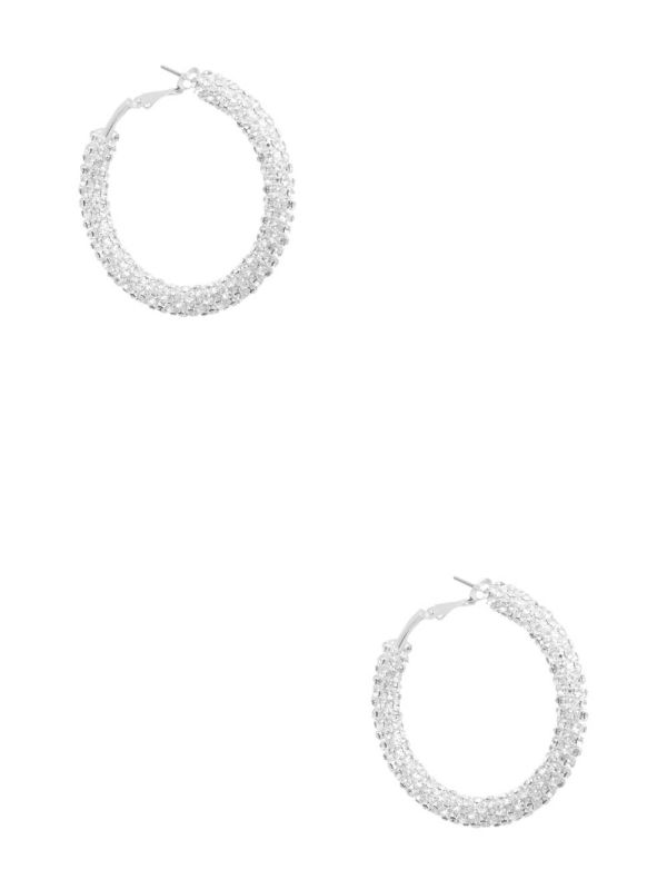 Guess Silver-Tone Rhinestone Hoop Örhängen Dam Silver | 976803-SVZ