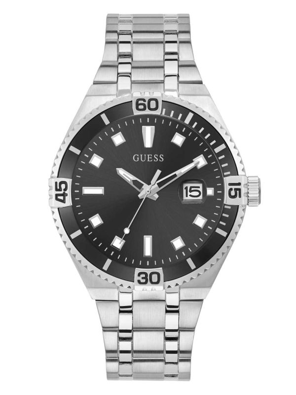 Guess Silver-Tone and Black Analog Klocka Herr Olika Färger | 607948-XCK