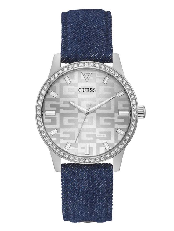 Guess Silver-Tone and Denim Logo Analog Klocka Dam Olika Färger | 149238-TJA