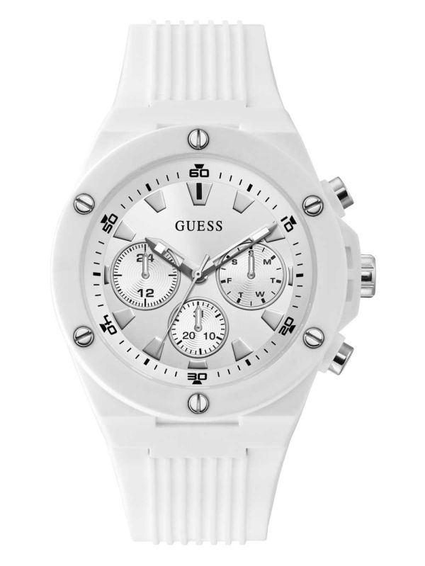 Guess Silver-Tone and White Silicone Multifunction Klocka Herr Olika Färger | 901384-QCL