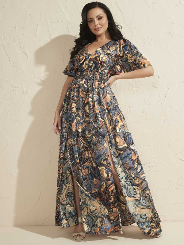 Guess Slick Paisley Maxi Klänning Dam Blommiga Blå | 948302-JVE