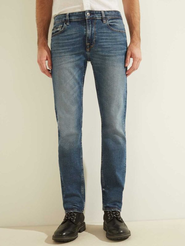 Guess Slim Straight Jeans Herr Blå Tvätt | 293170-EKS