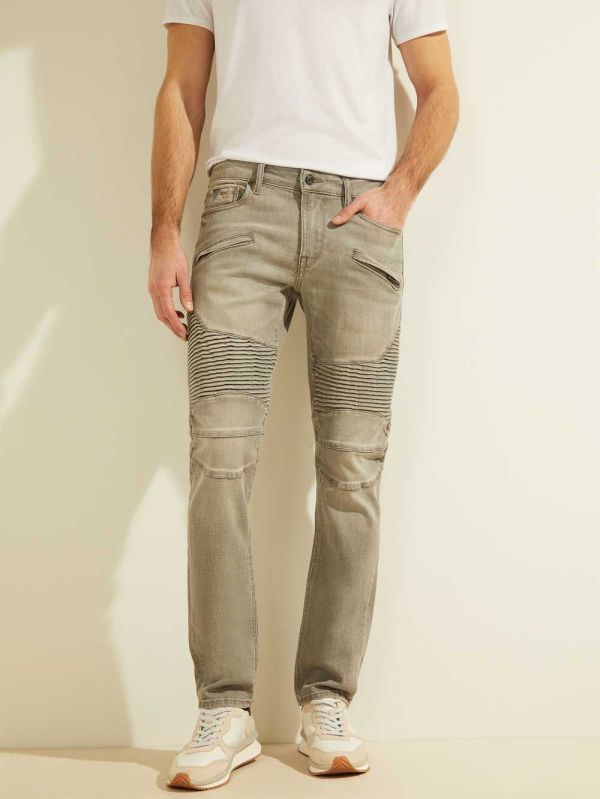 Guess Slim Tapered Pintuck Moto Jeans Herr Ljusgröna | 897413-IAM