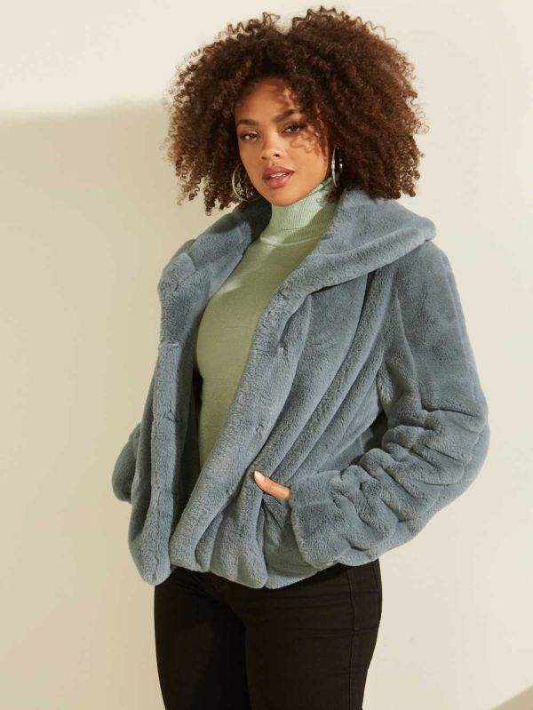Guess Sophy Faux-Fur Jacka Dam Turkos | 964258-VZE