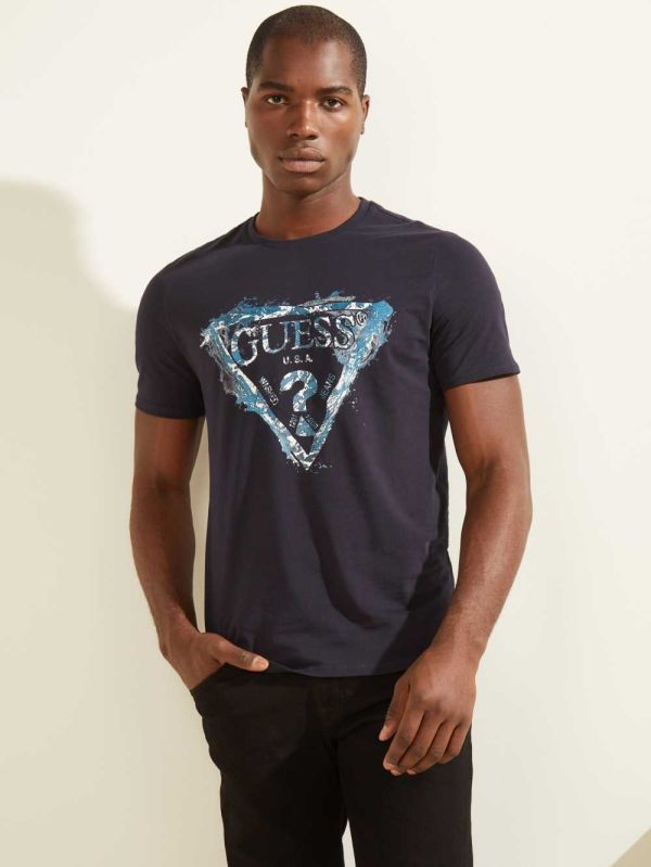 Guess Splash T-shirt Herr Mörkblå | 165283-PUW