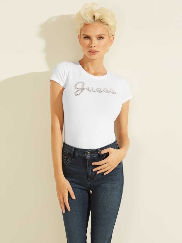 Guess Split Script Logo T-shirt Dam Vita | 972453-HUG