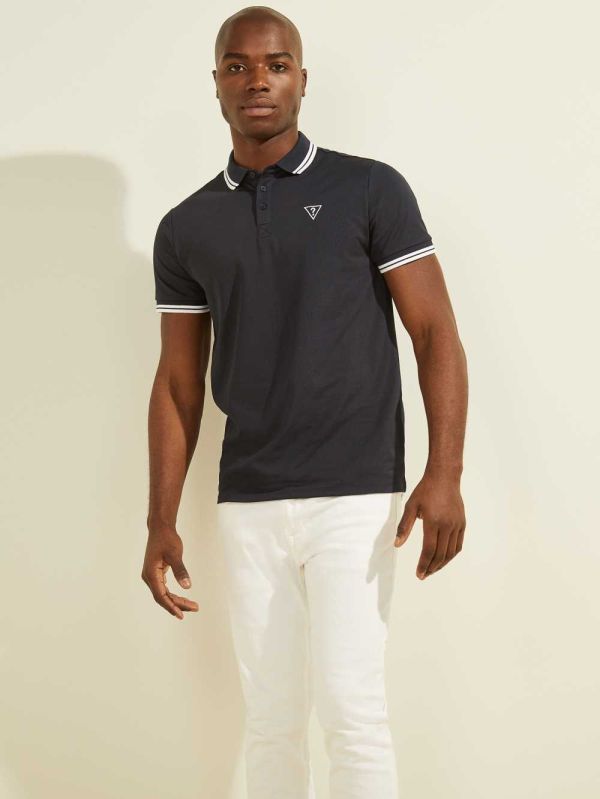 Guess Sports Pique Logo Piketröja Herr Mörkblå | 547892-EAK