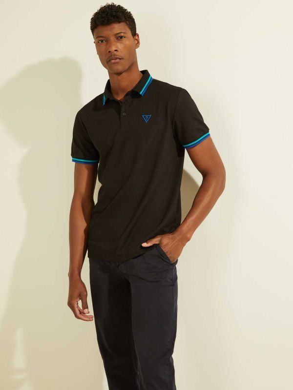 Guess Sports Pique Logo Piketröja Herr Svarta | 915842-HBP