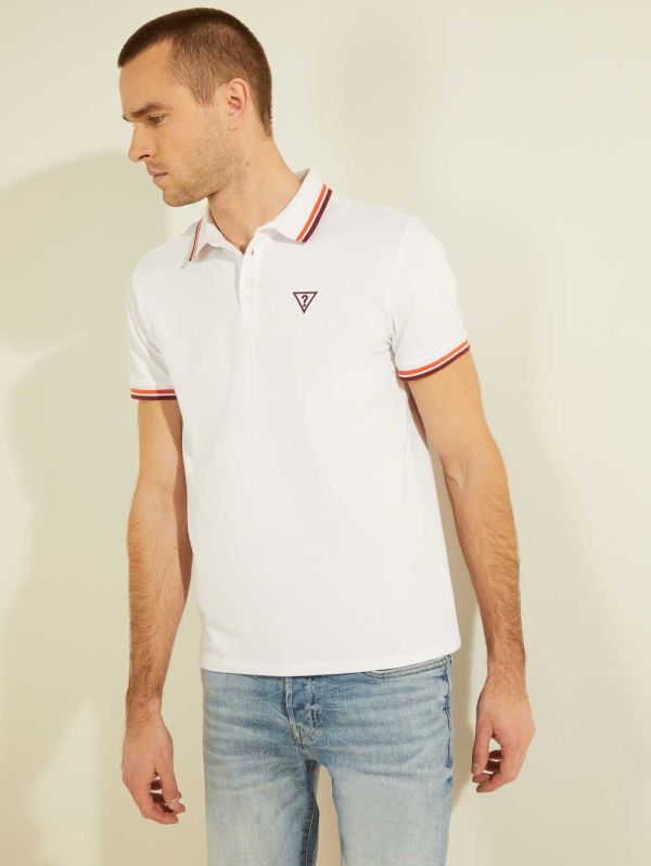 Guess Sports Pique Logo Piketröja Herr Vita | 103247-IYQ
