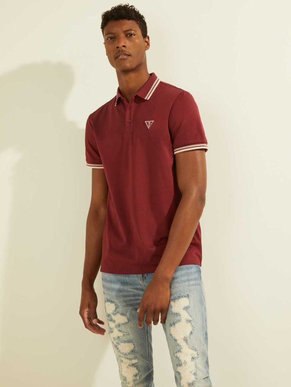 Guess Sports Pique Logo Piketröja Herr Vinröda | 742098-KPQ