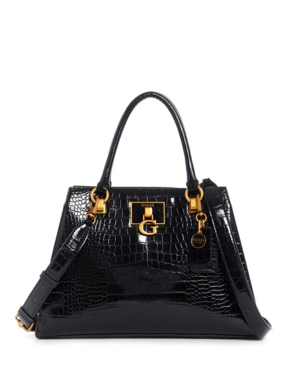 Guess Stephi Croc Girlfriend Satchel Väska Dam Svarta | 368425-YGU