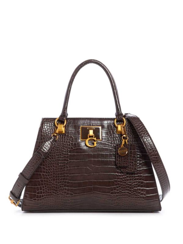 Guess Stephi Croc Girlfriend Satchel Väska Dam Svarta Bruna | 457123-MSI