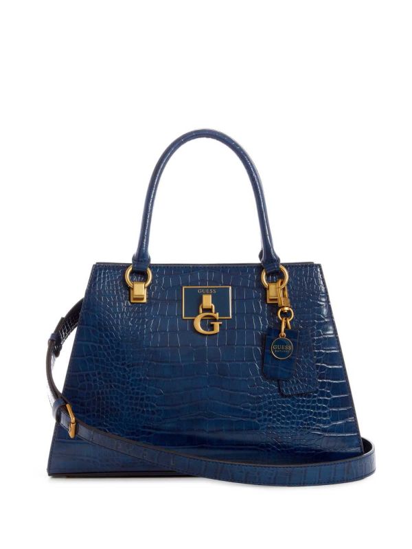 Guess Stephi Croc Girlfriend Satchel Väska Dam Blå | 748910-EMY