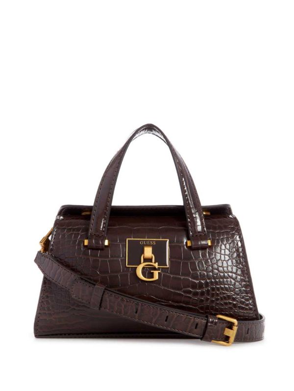 Guess Stephi Croc Mini Satchel Väska Dam Svarta Bruna | 068253-XCB