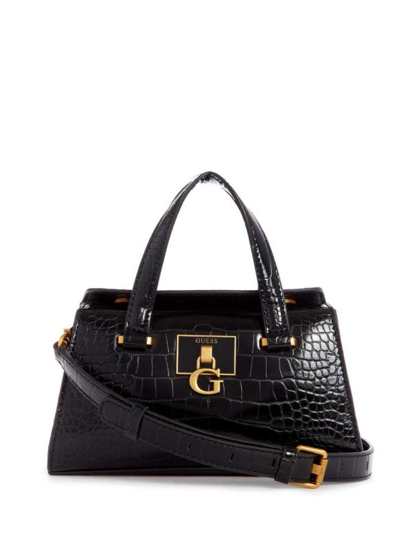 Guess Stephi Croc Mini Satchel Väska Dam Svarta | 358041-MAS