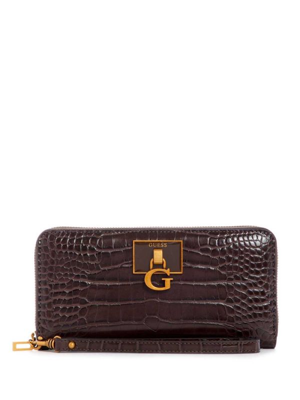 Guess Stephi Large Zip Around Crossbody Väska Dam Svarta Bruna | 136498-JUX