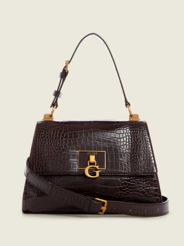 Guess Stephi Top-Handle Flap Crossbody Väska Dam Svarta Bruna | 370918-LTI