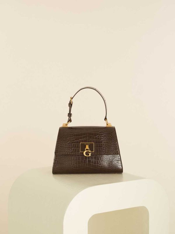 Guess Stephi Top-Handle Flap Crossbody Väska Dam Svarta Bruna | 820653-XSE