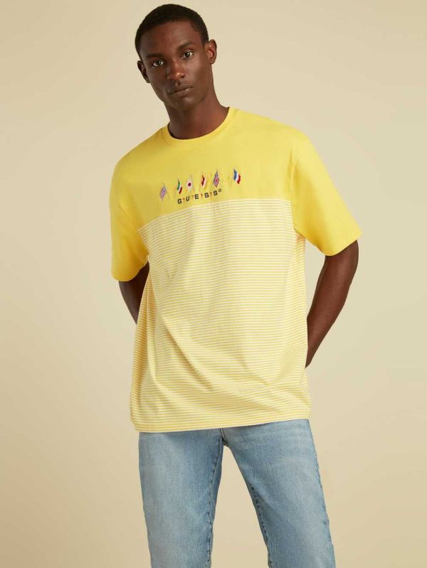 Guess Striped Summer Games T-shirt Herr Gula | 312465-SWV
