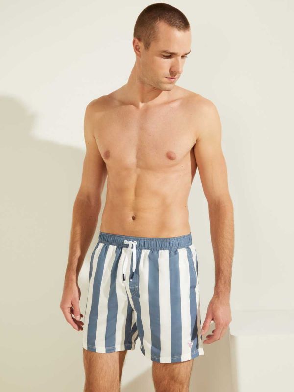Guess Striped Woven Swim Trunks Badkläder Herr Marinblå | 016829-YVT