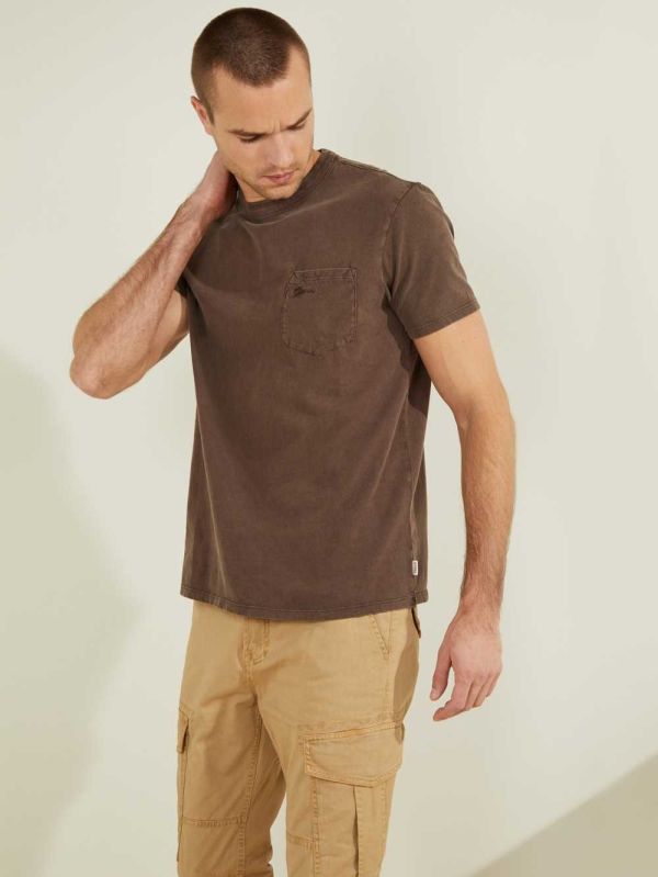 Guess Sueded Jersey T-shirt Herr Choklad Bruna Olika Färger | 340965-HJO