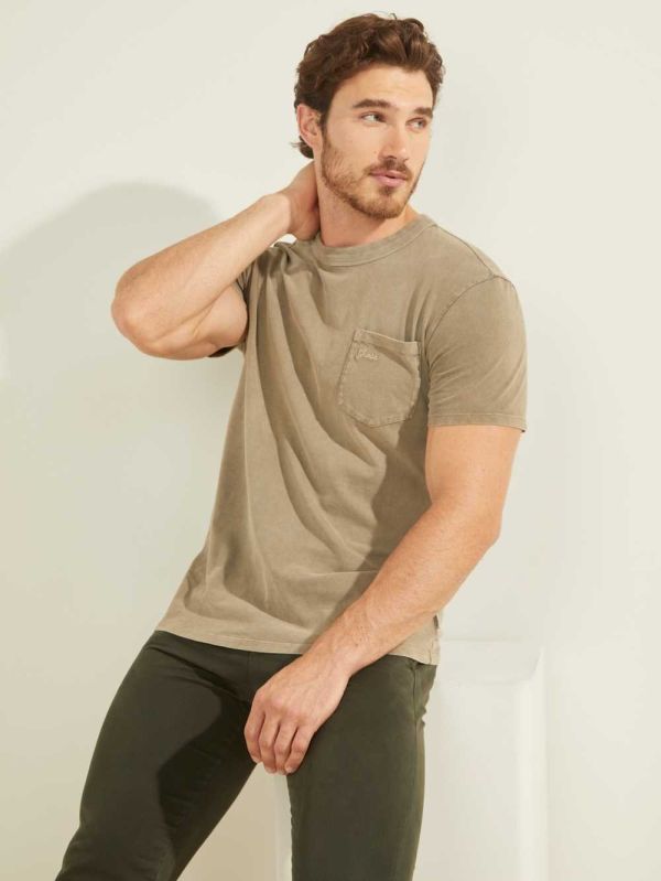 Guess Sueded Jersey T-shirt Herr Gröna Olika Färger | 103682-FDS