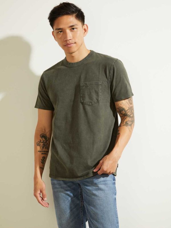 Guess Sueded Jersey T-shirt Herr Gröna Olika Färger | 164508-WAH