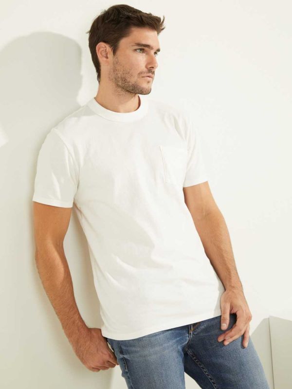 Guess Sueded Jersey T-shirt Herr Vita Olika Färger | 825479-WOS