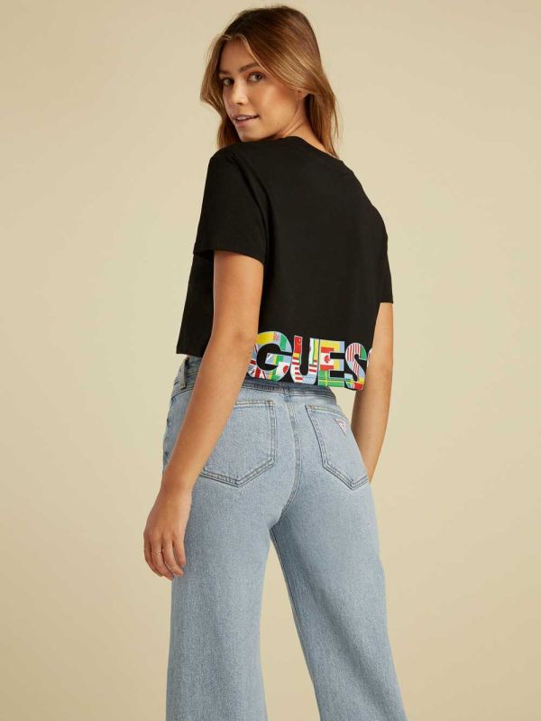 Guess Summer Games Crop T-shirt Dam Svarta | 958460-JCB