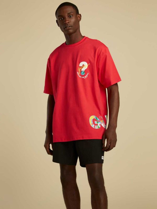 Guess Summer Games Logo T-shirt Herr Röda | 586129-VEK