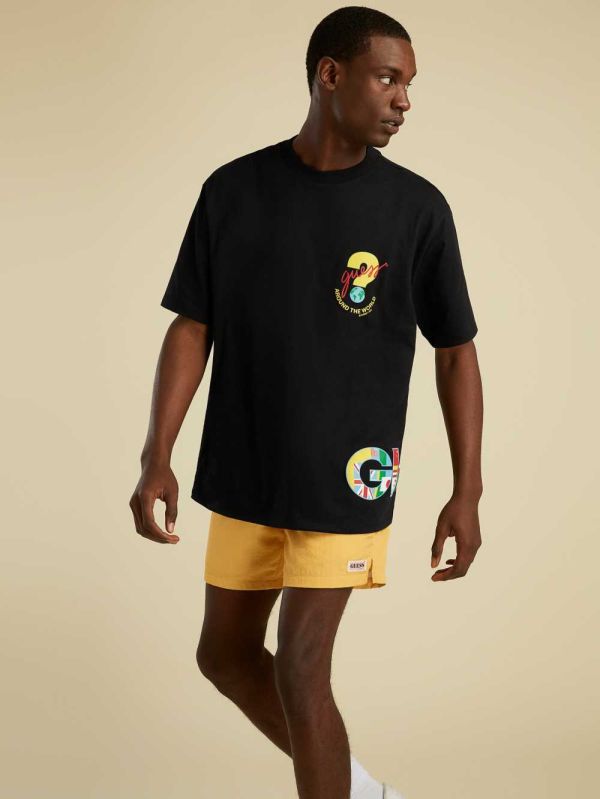 Guess Summer Games Logo T-shirt Herr Svarta | 168523-OLS