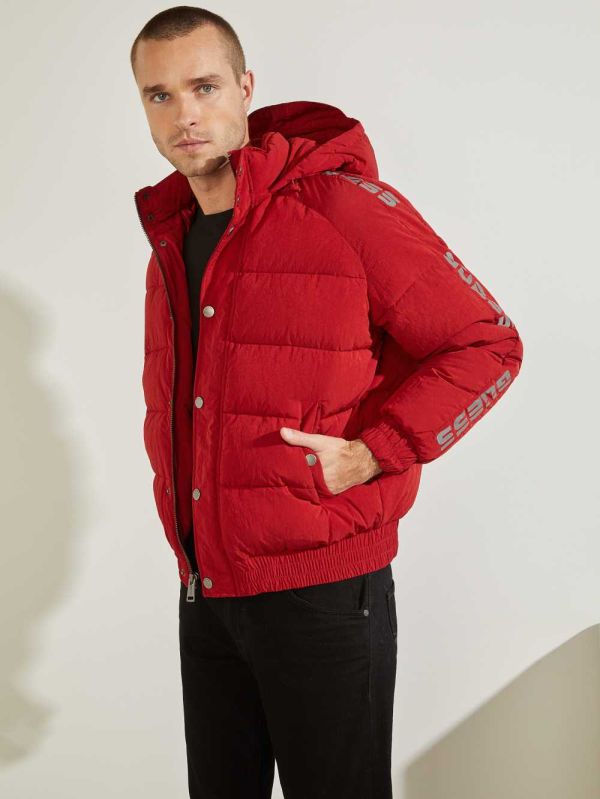 Guess Summit Nylon Ski Puffer Jacka Herr Röda | 139074-FMP