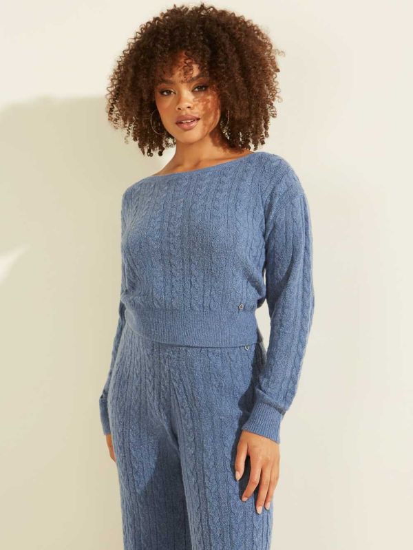 Guess Tanya Cable Knit Tröjor Dam Blå | 769403-LQP