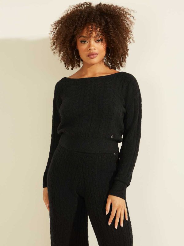 Guess Tanya Cable Knit Tröjor Dam Svarta | 358621-VRP