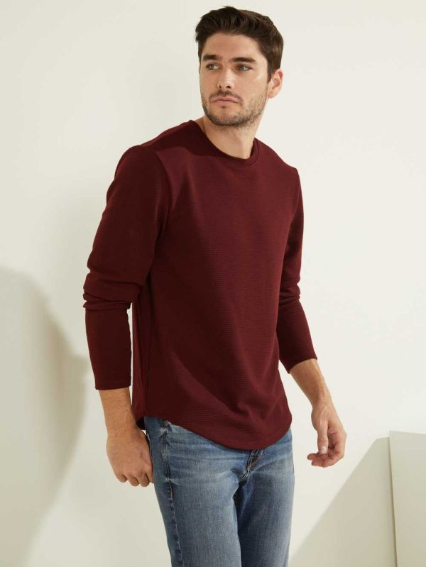 Guess Textured Jersey Crewneck Sweatshirt Herr Vinröda | 091573-EHW