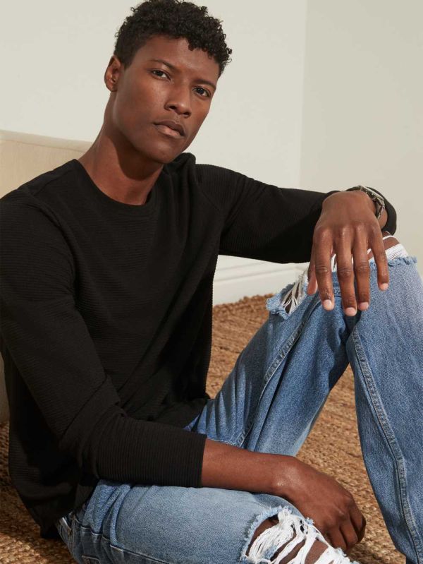 Guess Textured Jersey Crewneck Sweatshirt Herr Svarta | 164753-ADW