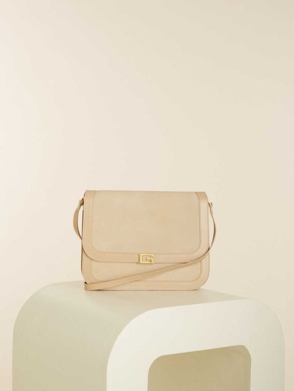 Guess Thea Medium Flap Läder Crossbody Väska Dam Beige | 057241-WAI